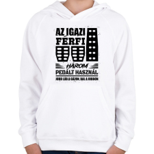 PRINTFASHION Az igazi férfi három pedált használ - Gyerek kapucnis pulóver - Fehér gyerek pulóver, kardigán