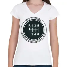 PRINTFASHION Az igazi férfiak 3 pedált használnak - Női V-nyakú póló - Fehér női póló