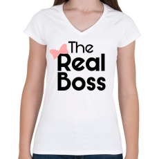 PRINTFASHION Az igazi főnök! - Női V-nyakú póló - Fehér