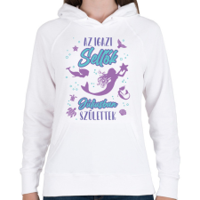 PRINTFASHION Az igazi sellő - Hónappal - Női kapucnis pulóver - Fehér női pulóver, kardigán