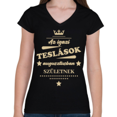 PRINTFASHION Az igazi Teslások - Hónappal - Női V-nyakú póló - Fekete