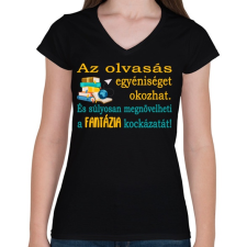 PRINTFASHION Az olvasás fontossága! - Női V-nyakú póló - Fekete női póló