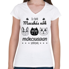 PRINTFASHION Az őrült macskás nők - Női V-nyakú póló - Fehér női póló