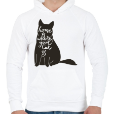 PRINTFASHION Az otthon ott van ahol a macskád - Férfi kapucnis pulóver - Fehér férfi pulóver, kardigán