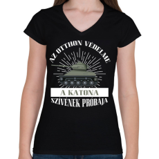 PRINTFASHION Az otthon védelme - Női V-nyakú póló - Fekete