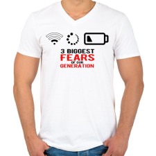 PRINTFASHION Az új generáció legnagyobb félelmei - Férfi V-nyakú póló - Fehér férfi póló