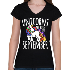 PRINTFASHION Az unikornisok szeptemberben születtek - Női V-nyakú póló - Fekete női póló
