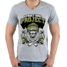 PRINTFASHION Az utca lelke - Férfi V-nyakú póló - Sport szürke férfi póló