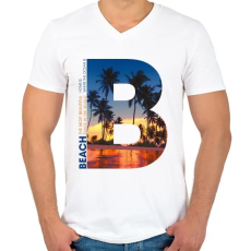 PRINTFASHION B BEACH - Férfi V-nyakú póló - Fehér
