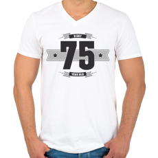 PRINTFASHION b-day-75-dark-lightgrey - Férfi V-nyakú póló - Fehér