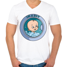 PRINTFASHION Baba érkezik - Férfi V-nyakú póló - Fehér férfi pulóver, kardigán