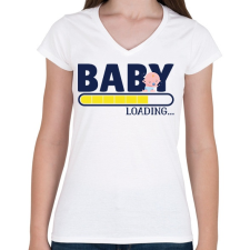 PRINTFASHION Baba érkezik - Női V-nyakú póló - Fehér női póló