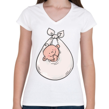 PRINTFASHION Babavárás - Női V-nyakú póló - Fehér női póló