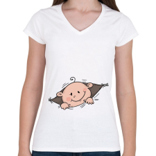 PRINTFASHION Babaváró - Női V-nyakú póló - Fehér női póló
