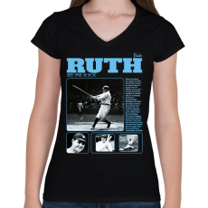 PRINTFASHION Babe Ruth - baseball - Női V-nyakú póló - Fekete