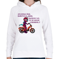 PRINTFASHION babettaunikornissz - Női kapucnis pulóver - Fehér női pulóver, kardigán