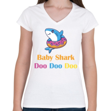 PRINTFASHION Baby shark - Női V-nyakú póló - Fehér