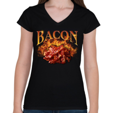 PRINTFASHION Bacon - Női V-nyakú póló - Fekete