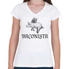 PRINTFASHION Baconista - Női V-nyakú póló - Fehér