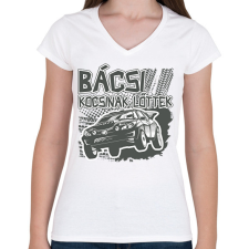 PRINTFASHION Bácsi kocsinak lőttek - Női V-nyakú póló - Fehér női póló