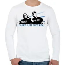 PRINTFASHION Bad boys Police - Férfi hosszú ujjú póló - Fehér férfi póló