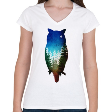 PRINTFASHION Bagoly absztrakt - Női V-nyakú póló - Fehér női póló