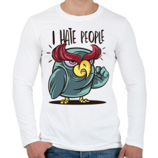 PRINTFASHION Bagoly - antIszociális -  hate people - Férfi hosszú ujjú póló - Fehér férfi póló
