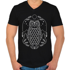 PRINTFASHION Bagoly az erdőben - Férfi V-nyakú póló - Fekete