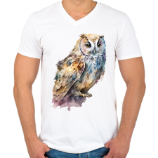 PRINTFASHION Bagoly  - Férfi V-nyakú póló - Fehér férfi póló