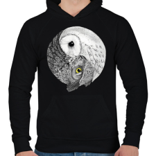 PRINTFASHION Bagoly jin jang - Férfi kapucnis pulóver - Fekete férfi pulóver, kardigán