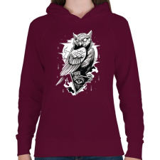 PRINTFASHION Bagoly - Női kapucnis pulóver - Bordó női pulóver, kardigán