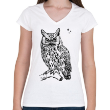 PRINTFASHION bagoly - Női V-nyakú póló - Fehér női póló