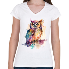 PRINTFASHION Bagoly - Női V-nyakú póló - Fehér női póló