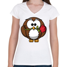 PRINTFASHION Bagoly rózsaszállal - Női V-nyakú póló - Fehér női póló