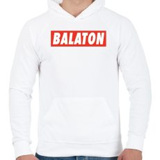PRINTFASHION Balaton - Piros háttér - Férfi kapucnis pulóver - Fehér