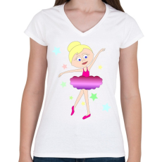 PRINTFASHION Balerina - Női V-nyakú póló - Fehér