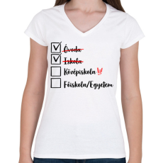 PRINTFASHION Ballagás Iskola fekete - Női V-nyakú póló - Fehér
