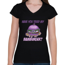 PRINTFASHION Bamburger - Női V-nyakú póló - Fekete női póló