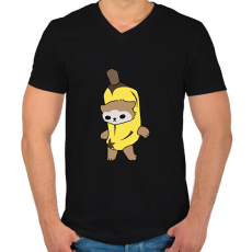 PRINTFASHION Banán cica mém - Férfi V-nyakú póló - Fekete