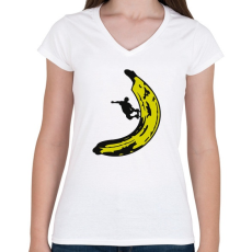 PRINTFASHION Banán deszkás - Női V-nyakú póló - Fehér