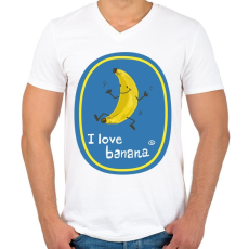 PRINTFASHION Banán logó - Férfi V-nyakú póló - Fehér