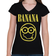 PRINTFASHION Banana - Női V-nyakú póló - Fekete