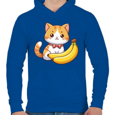 PRINTFASHION Banános cica - Férfi kapucnis pulóver - Királykék