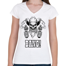 PRINTFASHION Bang! - Női V-nyakú póló - Fehér