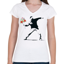 PRINTFASHION Banksy - Kalocsai csokor - Női V-nyakú póló - Fehér női póló
