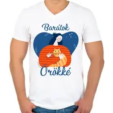 PRINTFASHION Baratok orokke - cicas - Férfi V-nyakú póló - Fehér férfi póló