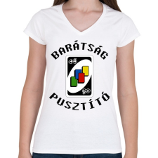 PRINTFASHION Barátság pusztító - Női V-nyakú póló - Fehér női póló
