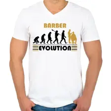 PRINTFASHION Barber evolution - Férfi V-nyakú póló - Fehér férfi póló