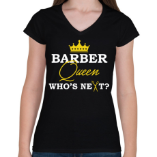 PRINTFASHION Barber Queen - Női V-nyakú póló - Fekete