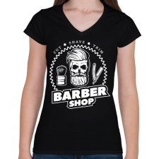 PRINTFASHION Barbershop 2 - Női V-nyakú póló - Fekete női póló